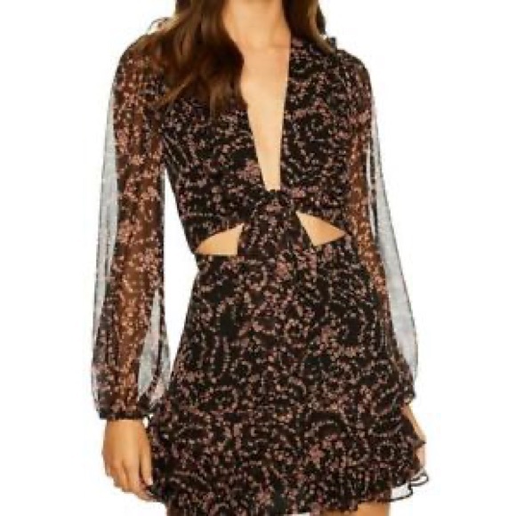 Bardot Black Floral Tie Crop Top (S) - Picture 1 of 3